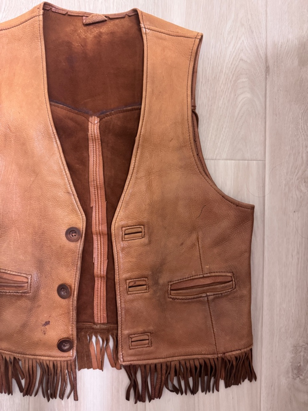 VTG Jimbo Handmade Genuine Leather Fringe Vest - Western Boho Cowgirl Festival - Picture 3 of 6
